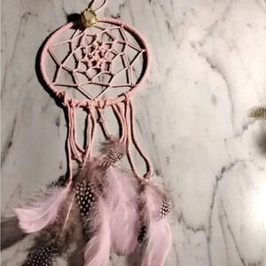 Lorena Espinoza Design handmade dream catcher with gemstone in pink